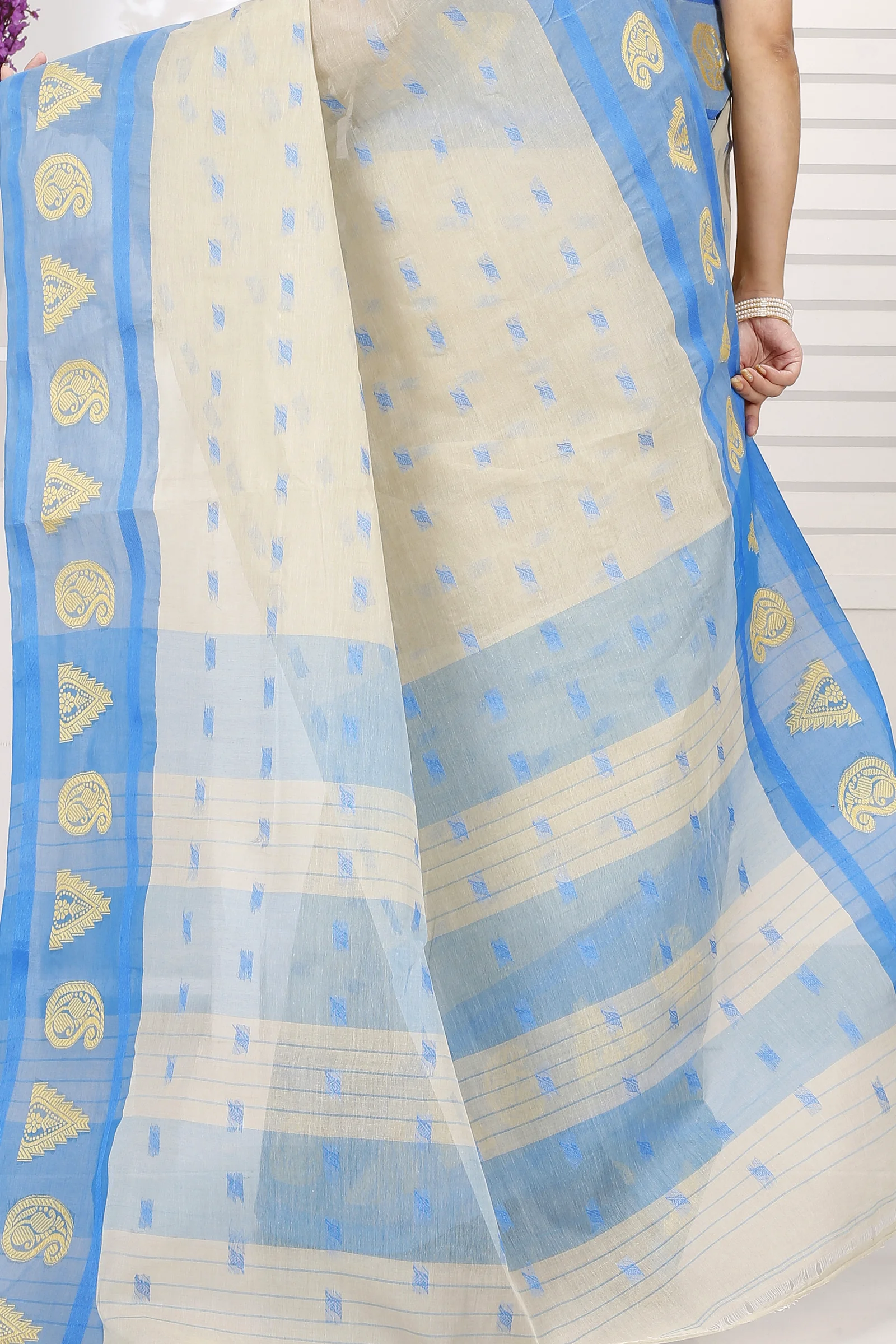 Off-White Pure Cotton Emma Border Tant Saree (1486)