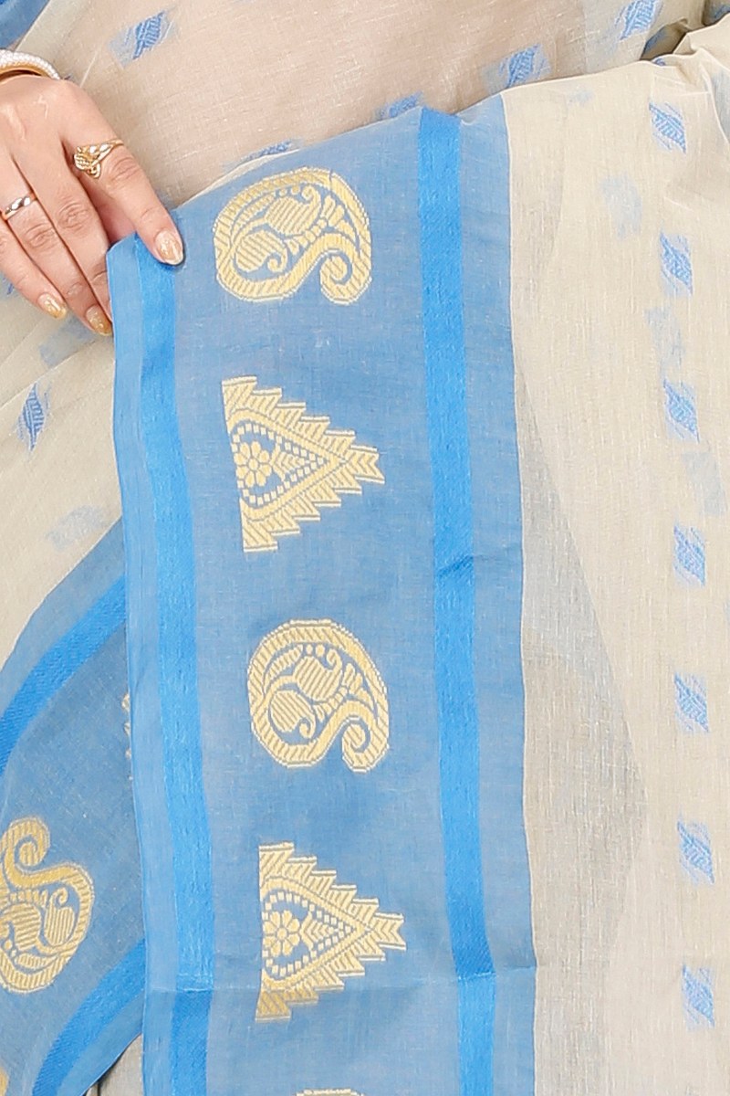 Off-White Pure Cotton Emma Border Tant Saree (1486)