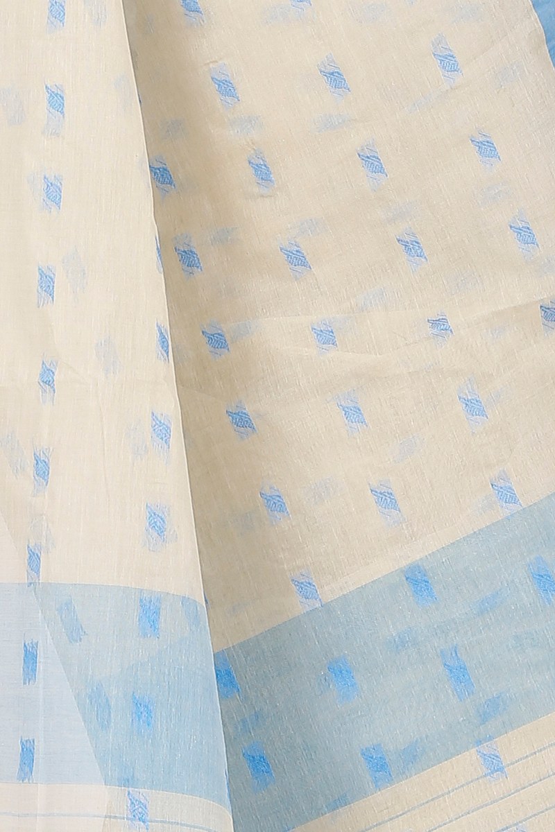 Off-White Pure Cotton Emma Border Tant Saree (1486)