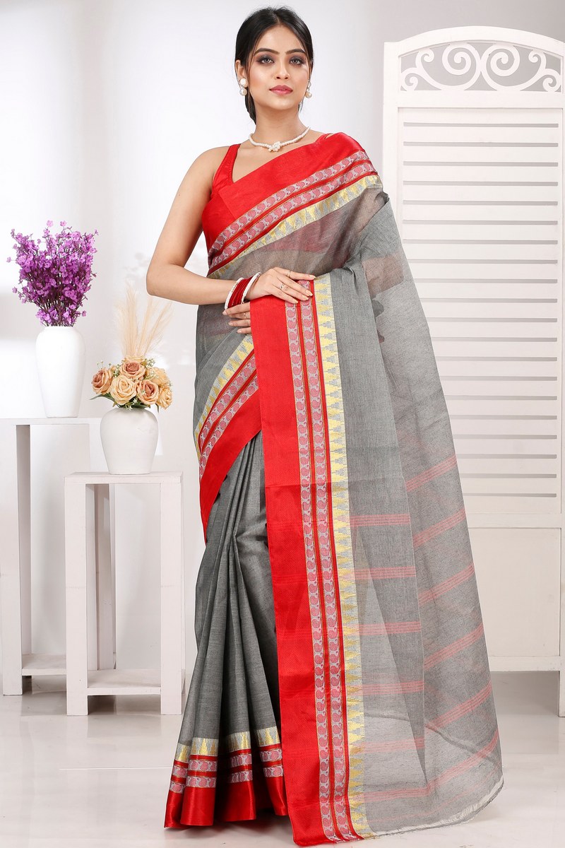 Grey Pure Cotton Ethan Tant Saree (1487)