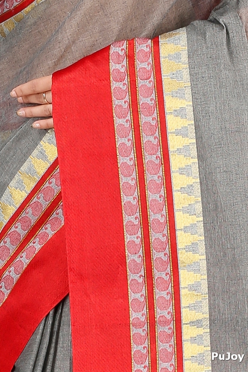 Grey Pure Cotton Ethan Tant Saree (1487)