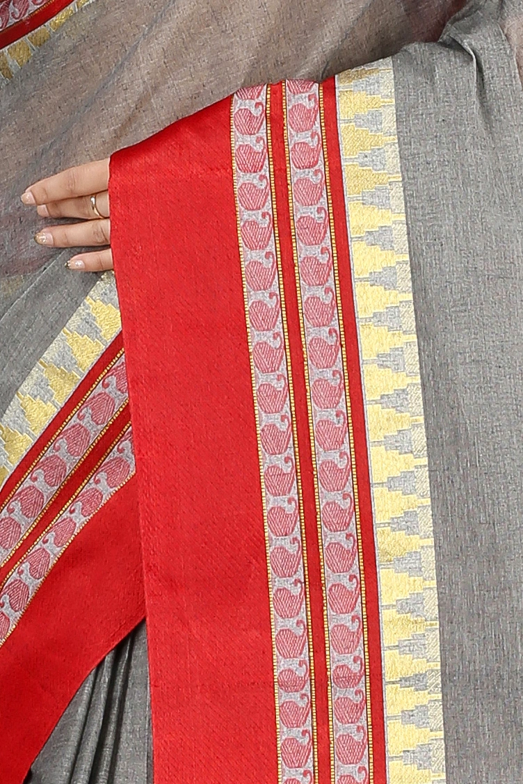 Grey Pure Cotton Ethan Tant Saree (1487)