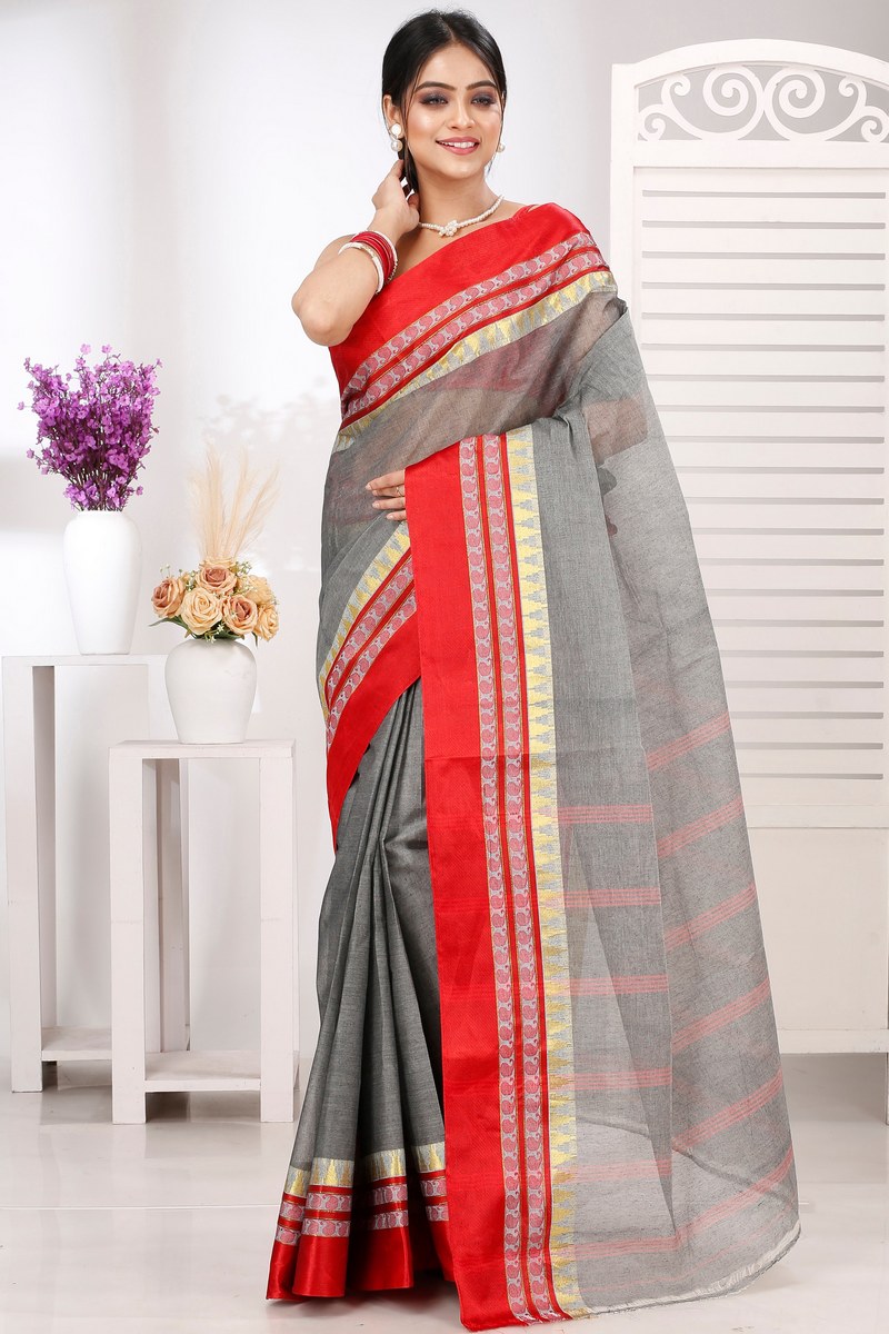 Grey Pure Cotton Ethan Tant Saree (1487)
