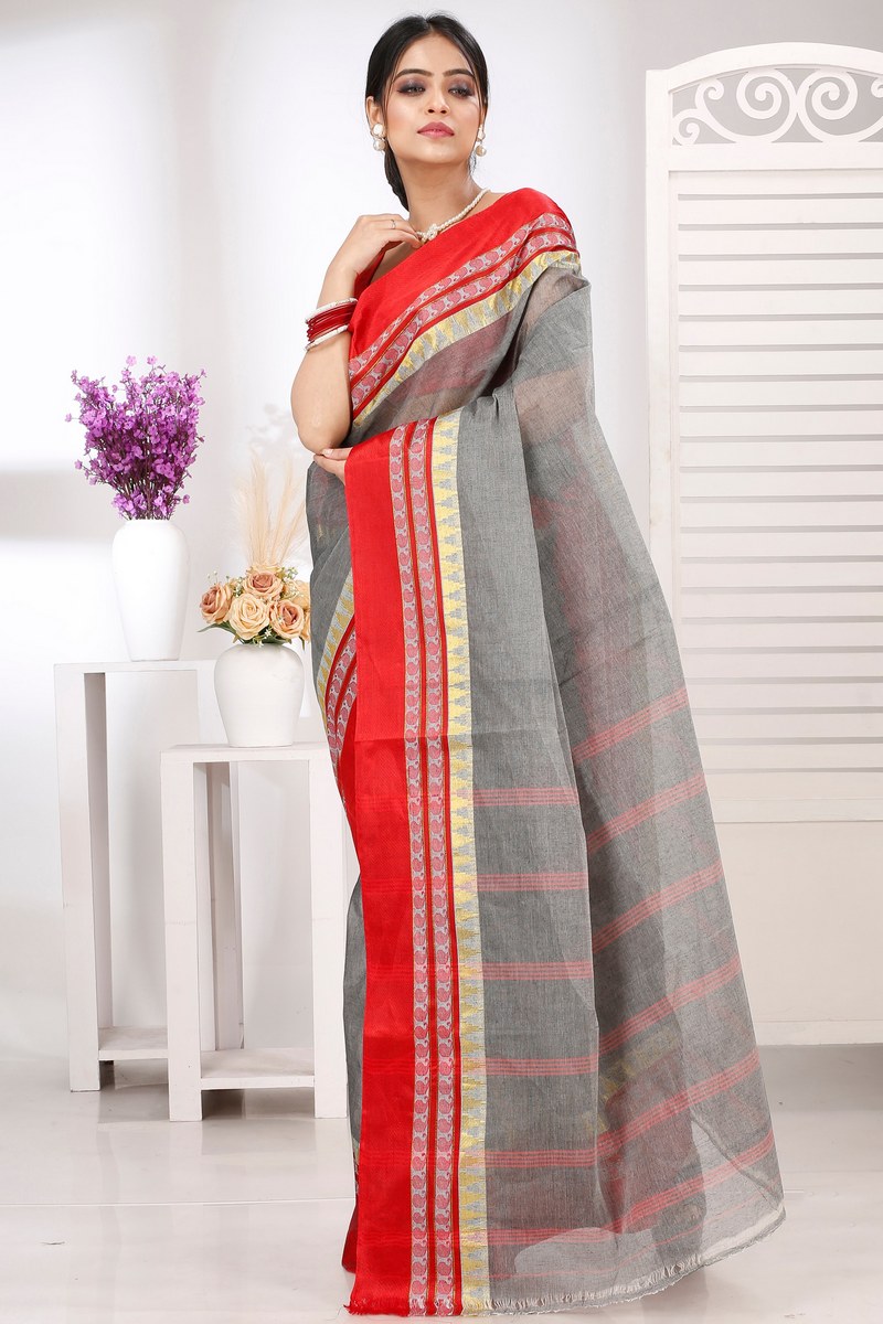 Grey Pure Cotton Ethan Tant Saree (1487)