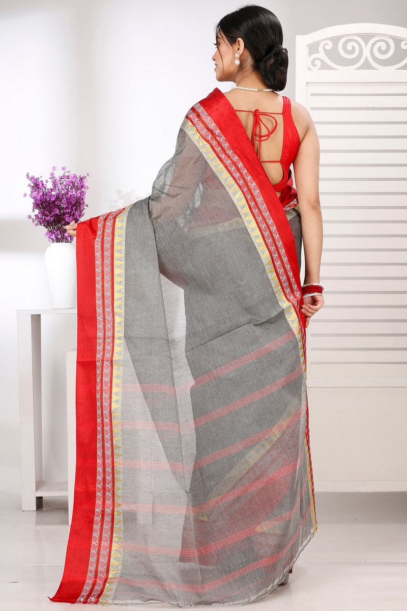 Grey Pure Cotton Ethan Tant Saree (1487)