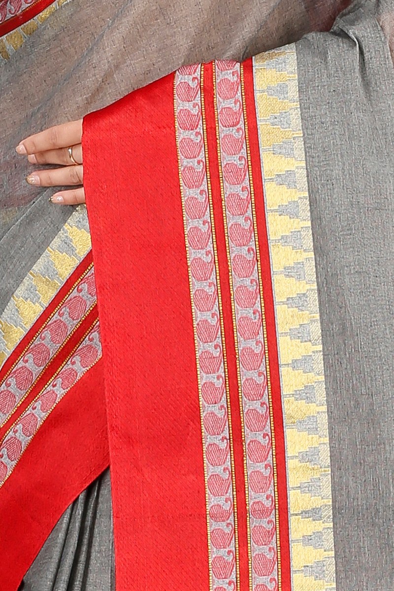 Grey Pure Cotton Ethan Tant Saree (1487)