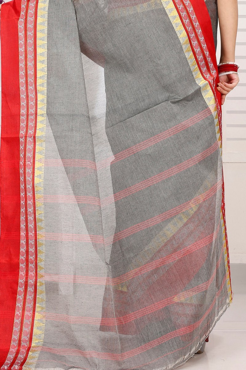 Grey Pure Cotton Ethan Tant Saree (1487)