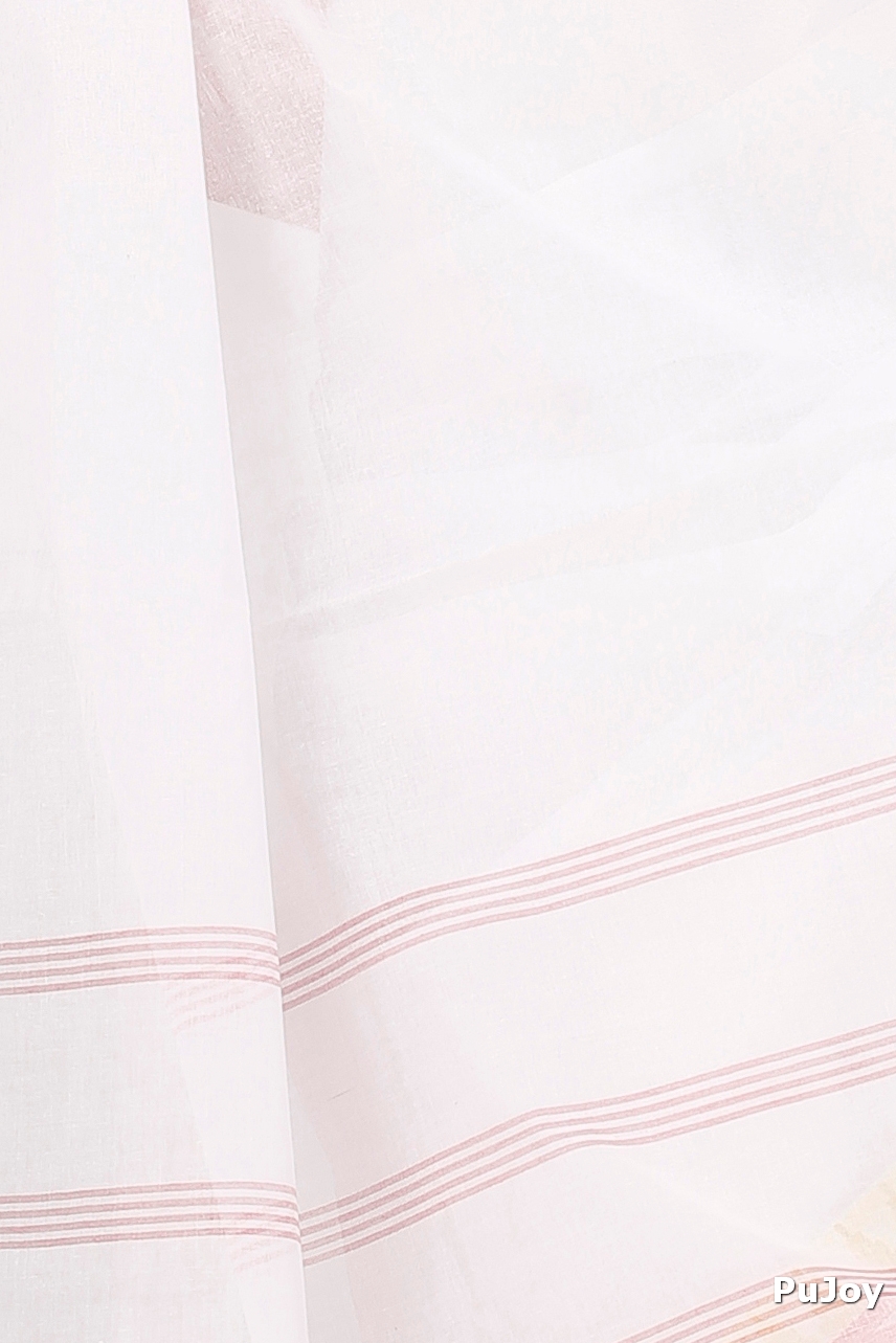 White Red Pure Cotton Ethan Tant Saree (1488)