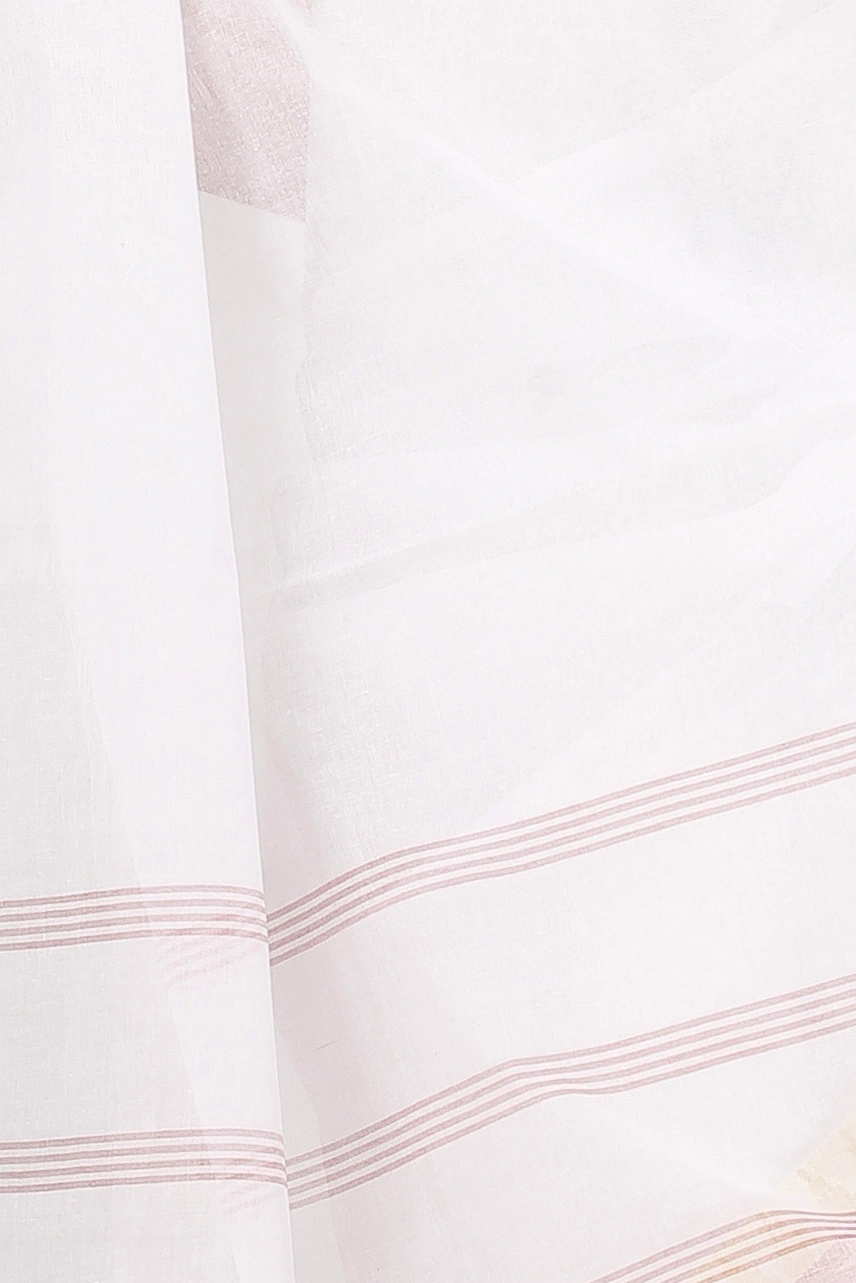 White Red Pure Cotton Ethan Tant Saree (1488)