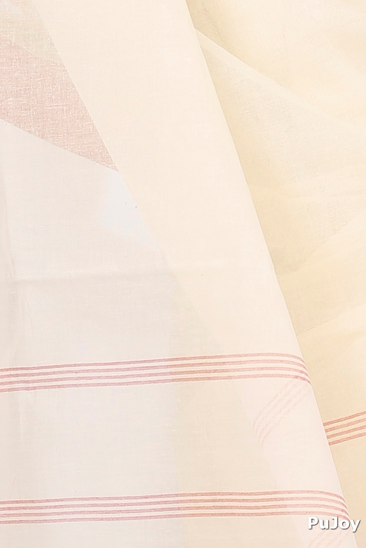 Cream Red Pure Cotton Ethan Tant Saree (1489)