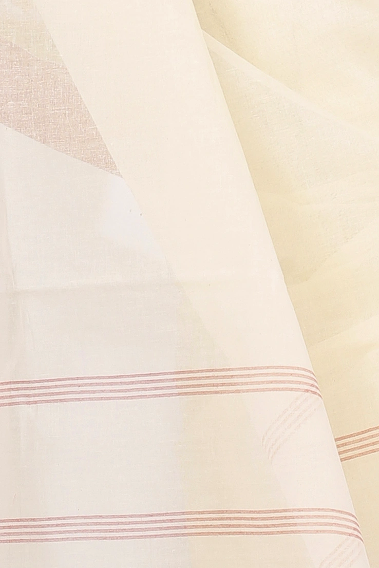 Cream Red Pure Cotton Ethan Tant Saree (1489)