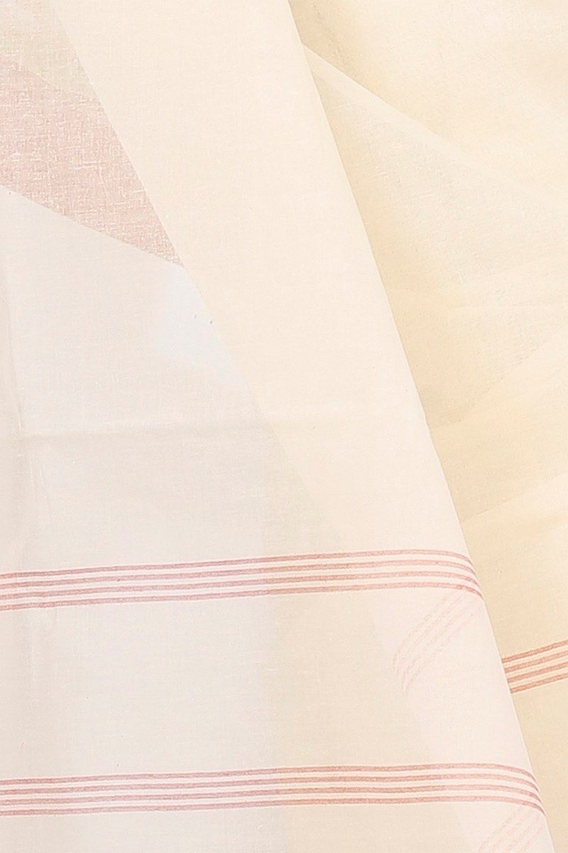 Cream Red Pure Cotton Ethan Tant Saree (1489)