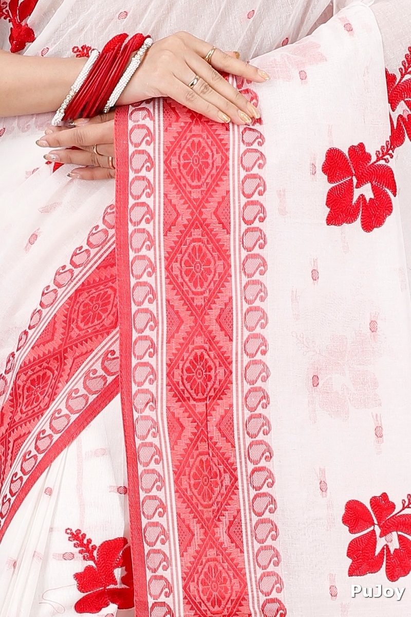 Red White Pure Cotton Embi Boysko Jova Tant Embroidery (1494)