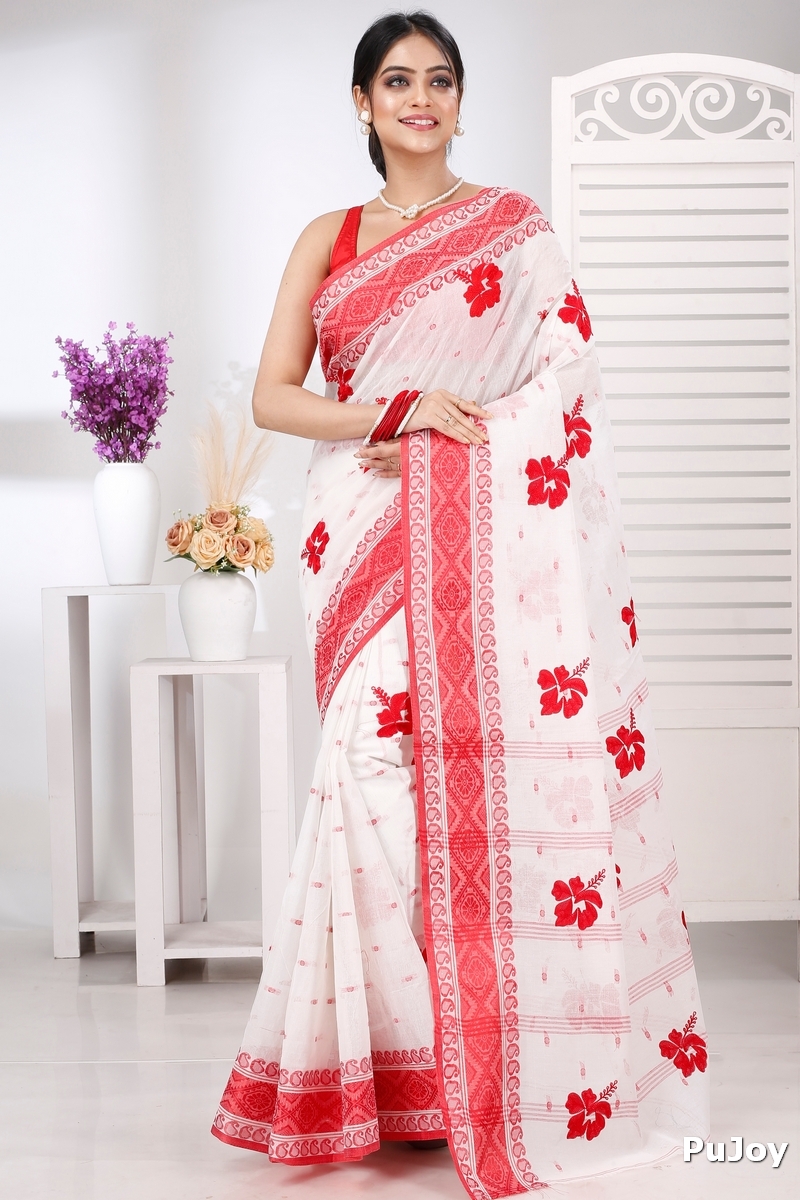 Red White Pure Cotton Embi Boysko Jova Tant Embroidery (1494)