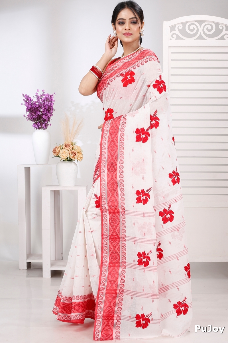 Red White Pure Cotton Embi Boysko Jova Tant Embroidery (1494)