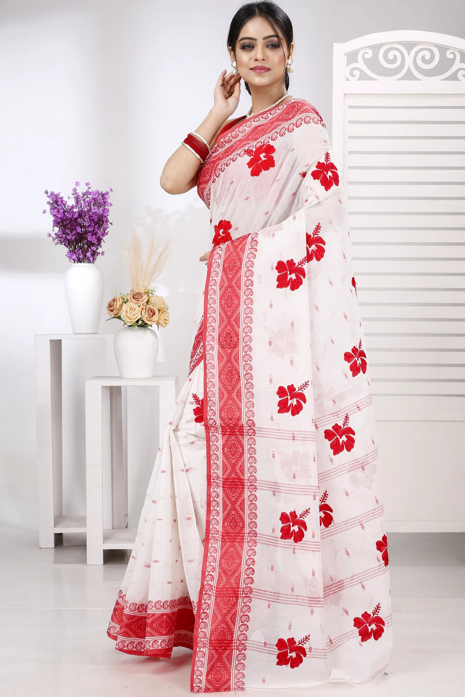 Red White Pure Cotton Embi Boysko Jova Tant Embroidery (1494)