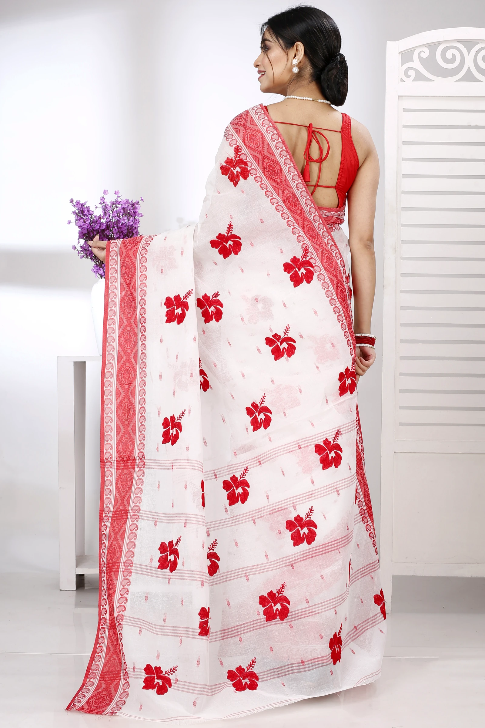 Red White Pure Cotton Embi Boysko Jova Tant Embroidery (1494)