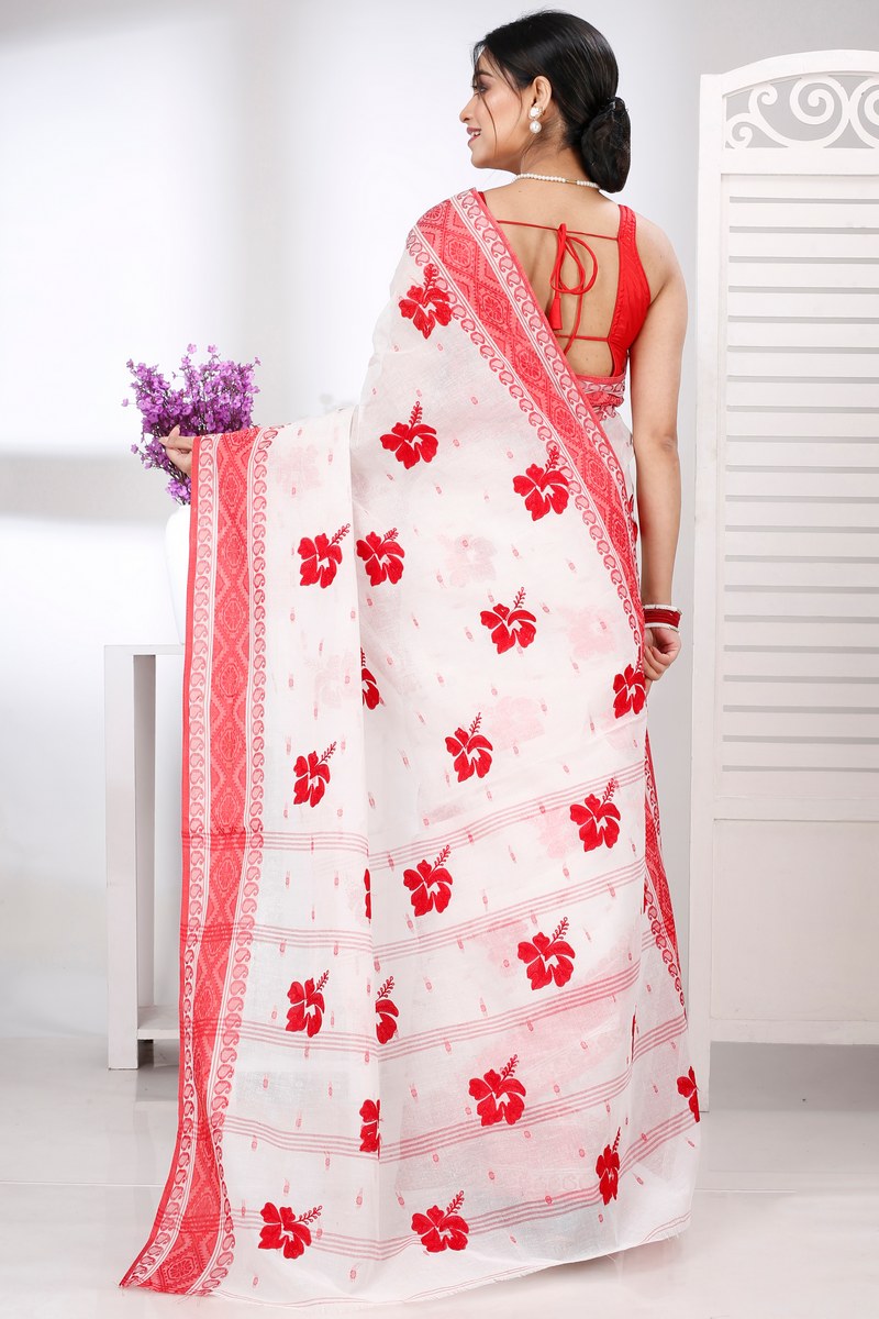 Red White Pure Cotton Embi Boysko Jova Tant Embroidery (1494)