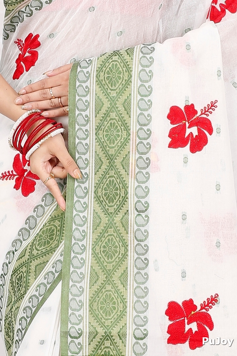 Green White Pure Cotton Embi Boysko Jova Tant Embroidery (1495)