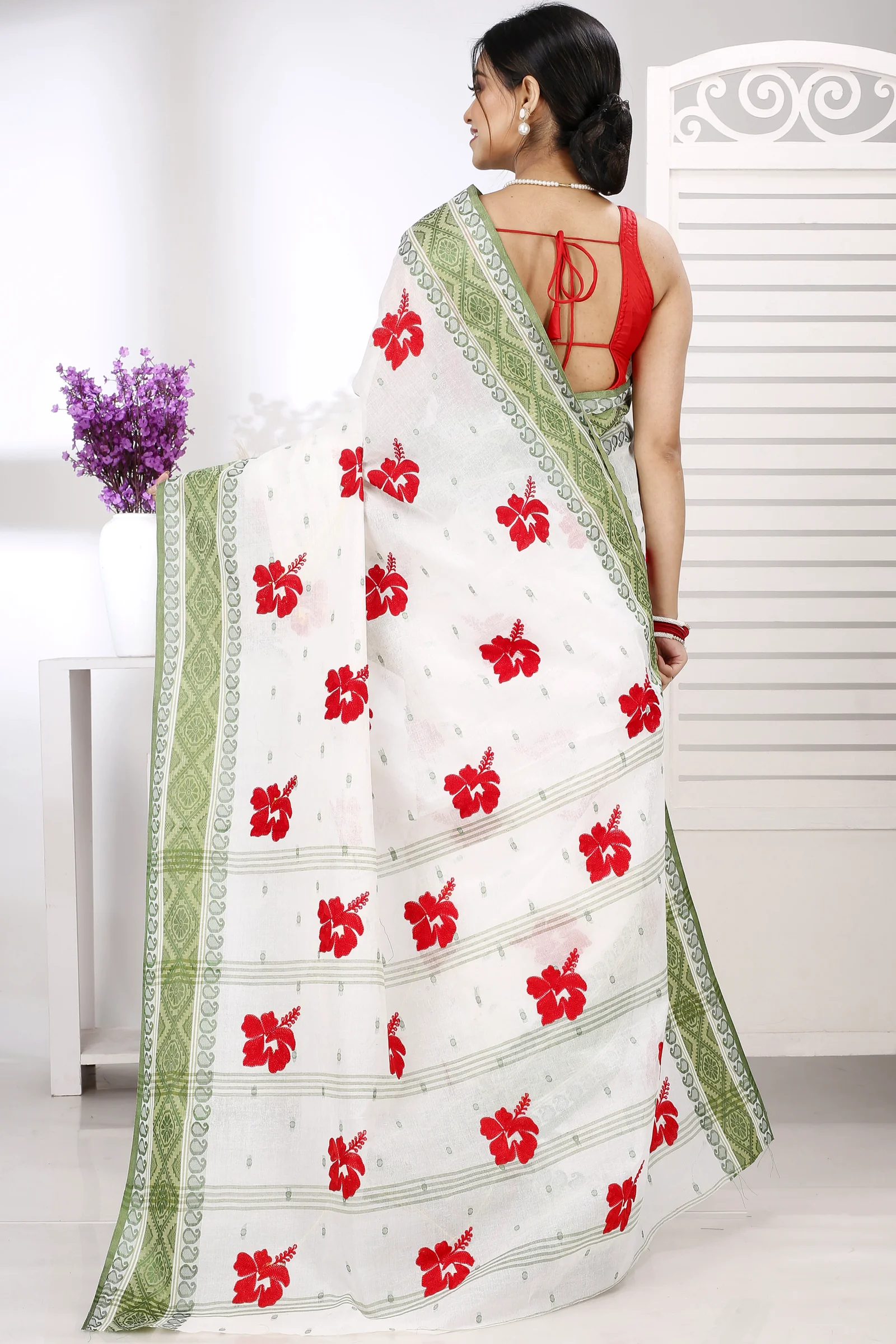 Green White Pure Cotton Embi Boysko Jova Tant Embroidery (1495)
