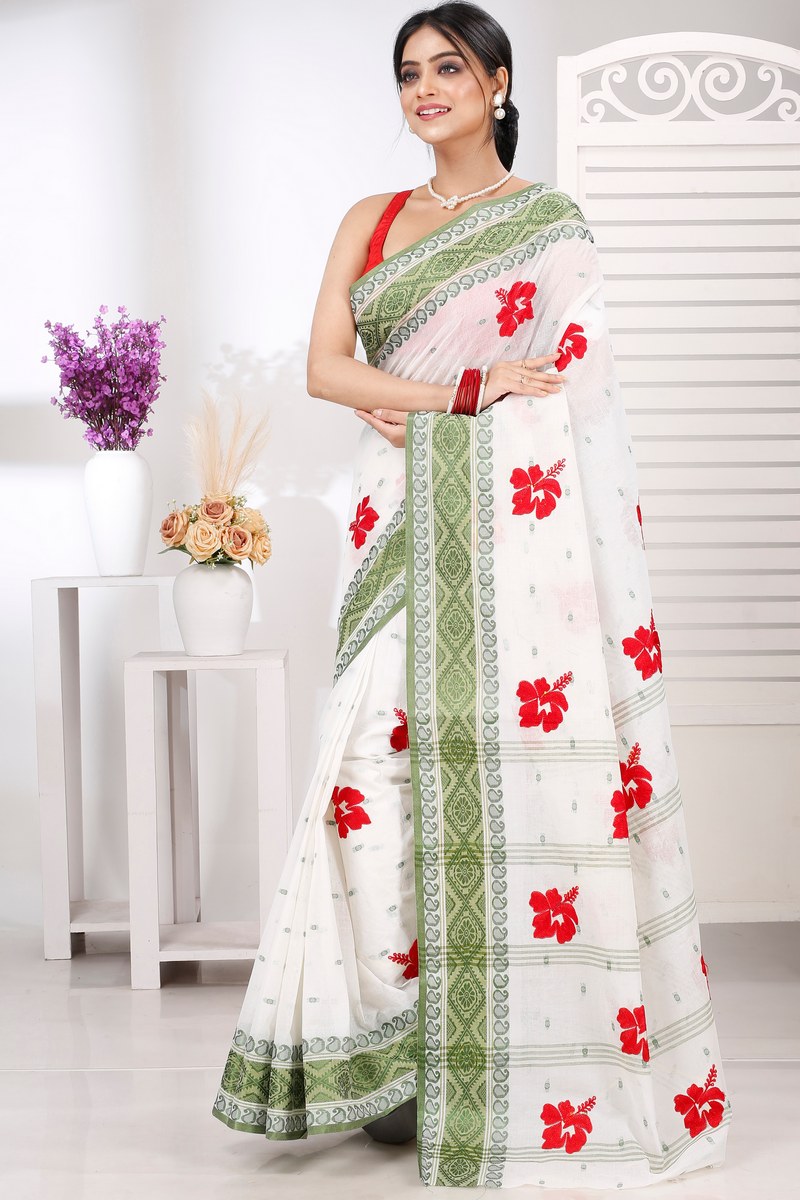 Green White Pure Cotton Embi Boysko Jova Tant Embroidery (1495)