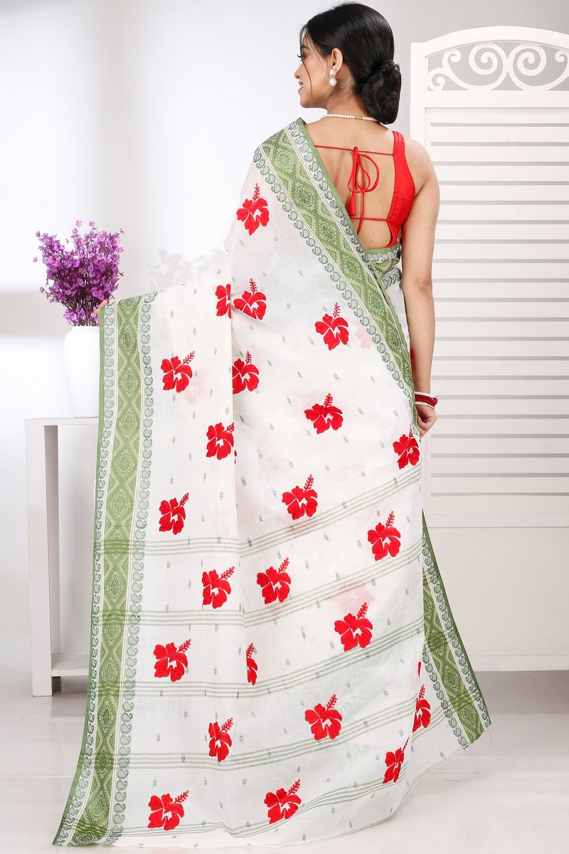 Green White Pure Cotton Embi Boysko Jova Tant Embroidery (1495)