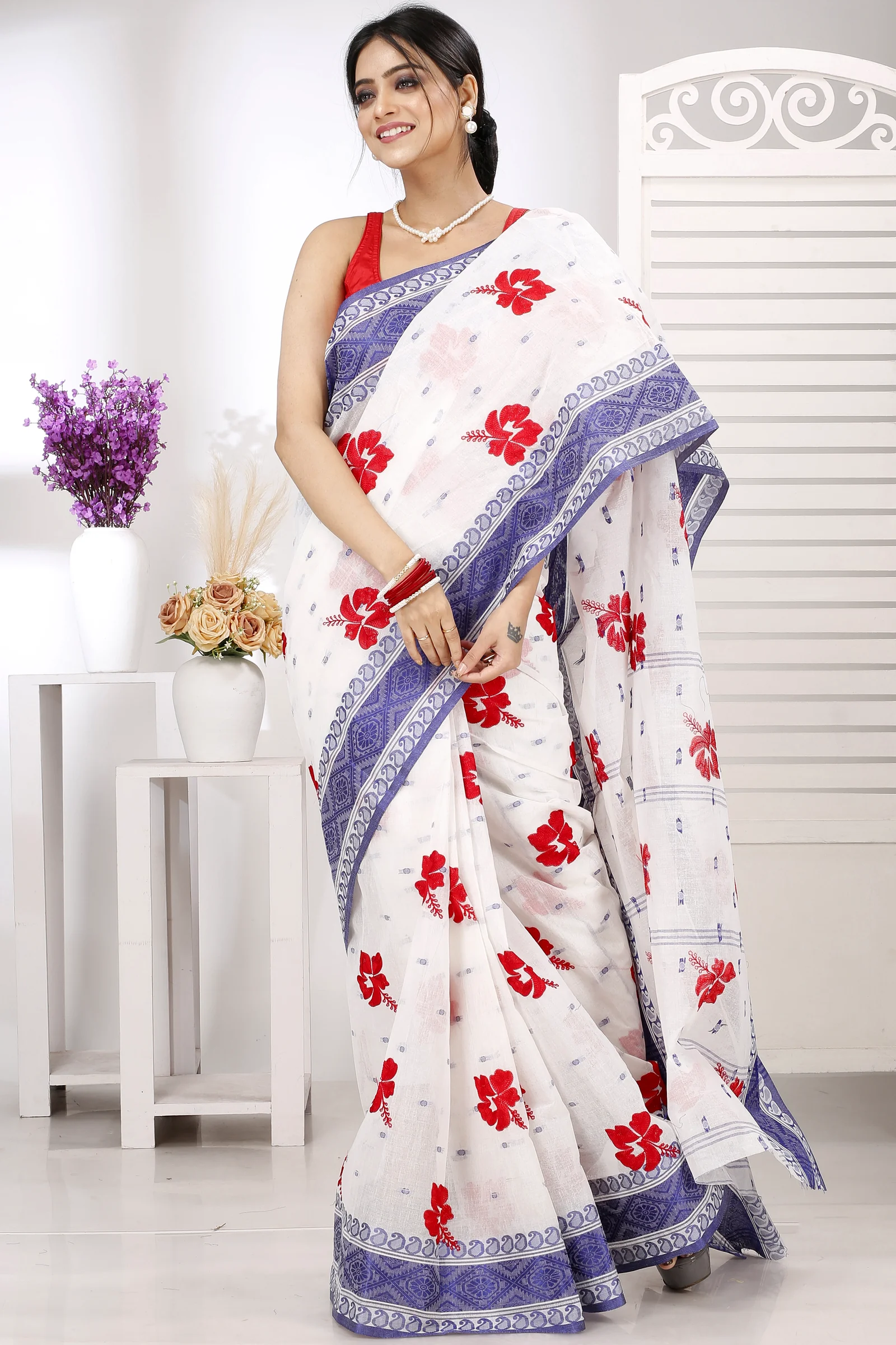 Blue White Pure Cotton Embi Boysko Jova Tant Embroidery (1496)