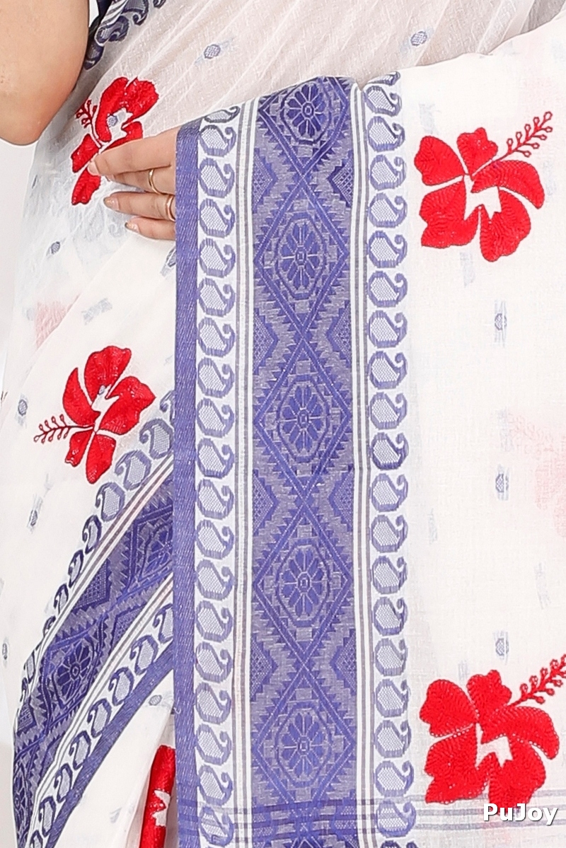Blue White Pure Cotton Embi Boysko Jova Tant Embroidery (1496)