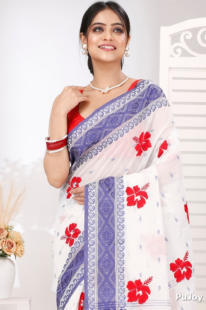 Blue White Pure Cotton Embi Boysko Jova Tant Embroidery (1496)