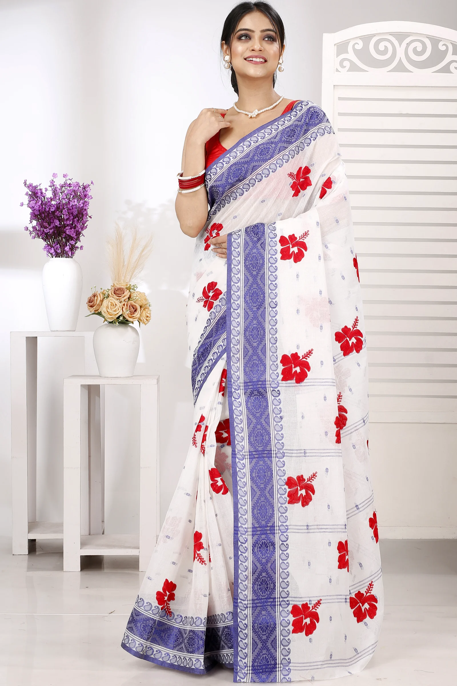 Blue White Pure Cotton Embi Boysko Jova Tant Embroidery (1496)
