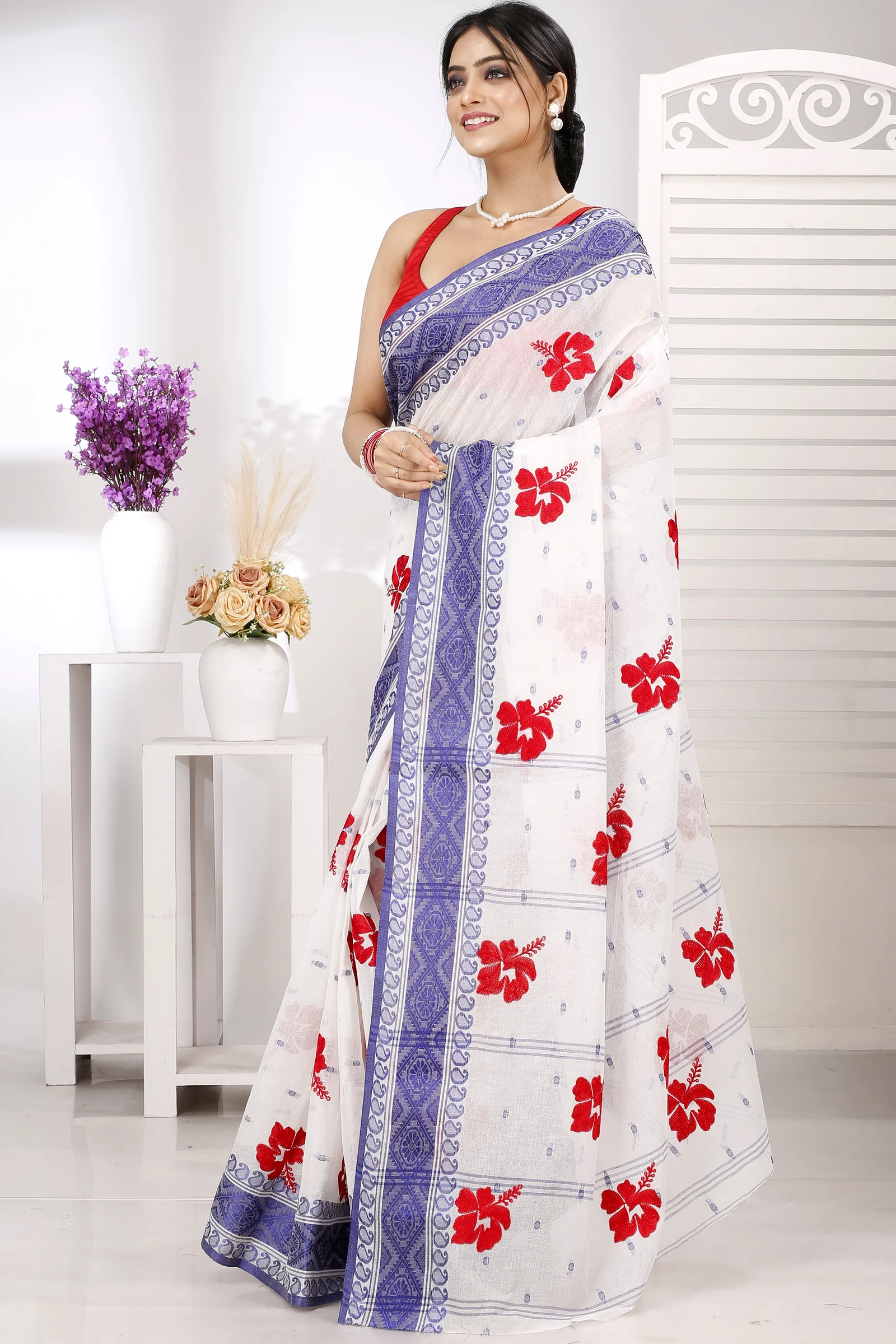 Blue White Pure Cotton Embi Boysko Jova Tant Embroidery (1496)