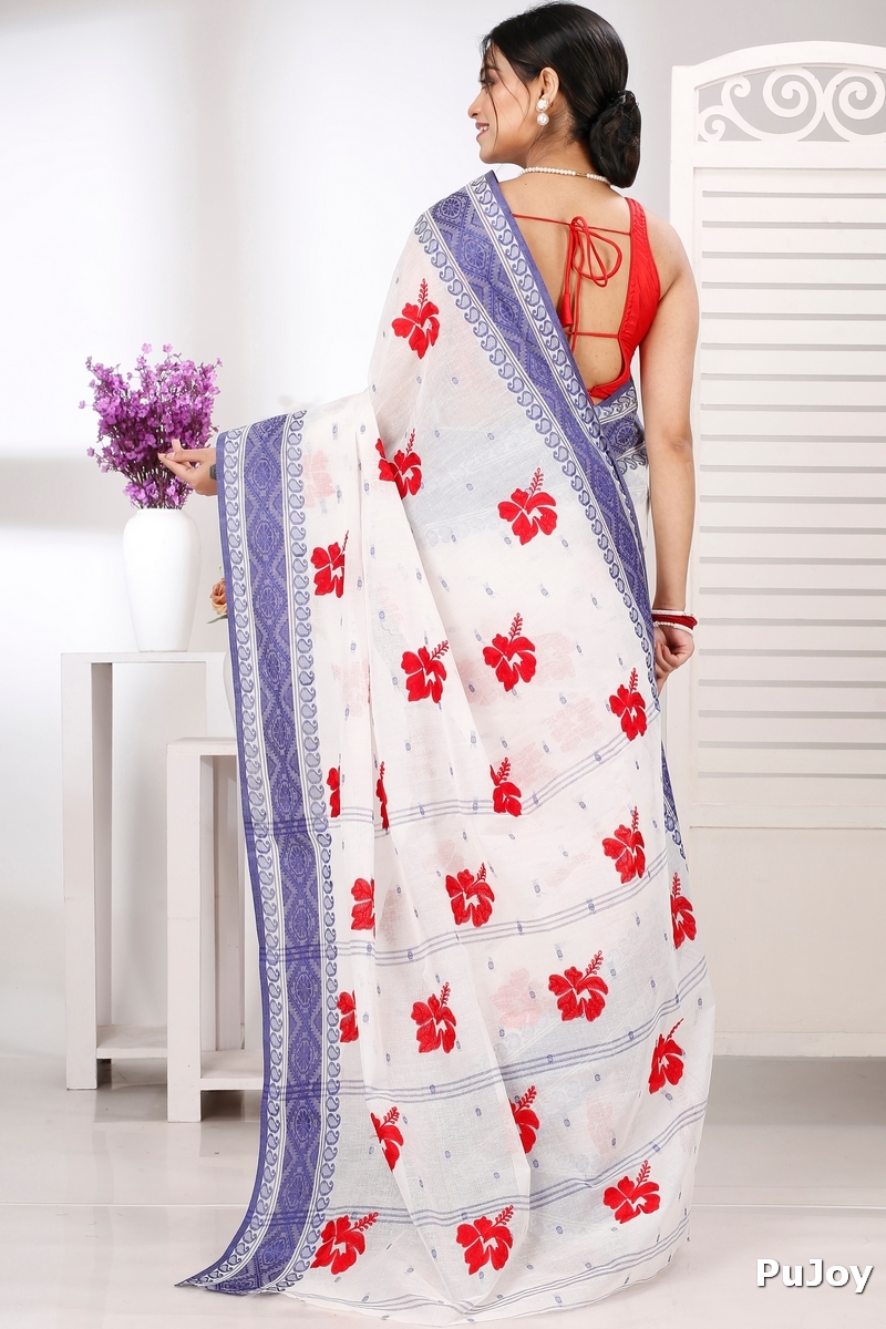 Blue White Pure Cotton Embi Boysko Jova Tant Embroidery (1496)