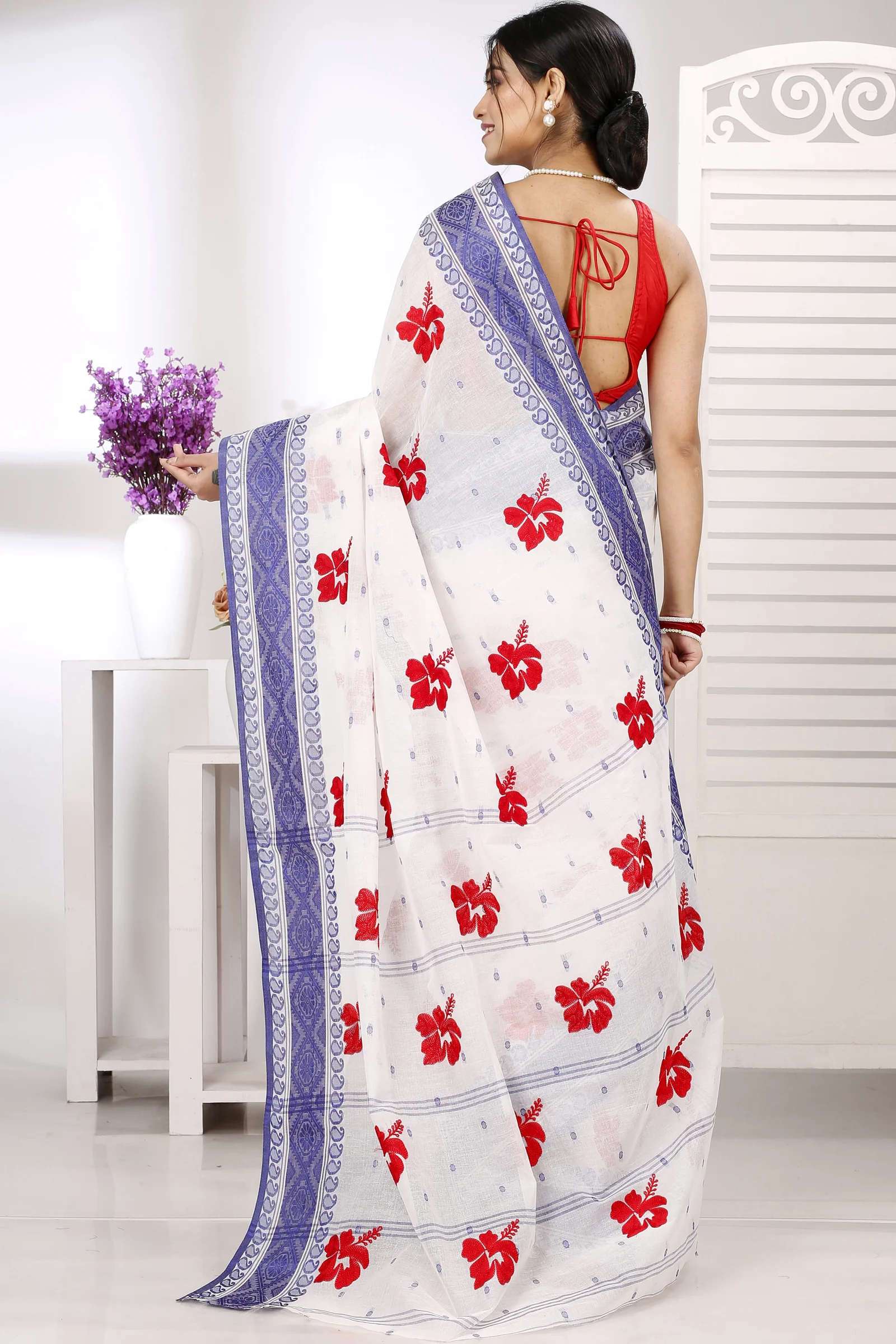 Blue White Pure Cotton Embi Boysko Jova Tant Embroidery (1496)