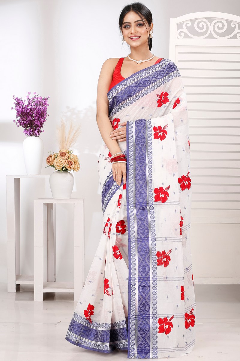 Blue White Pure Cotton Embi Boysko Jova Tant Embroidery (1496)