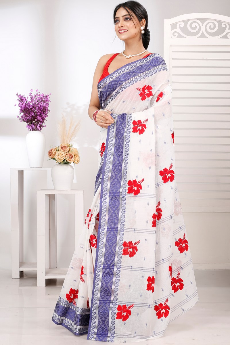 Blue White Pure Cotton Embi Boysko Jova Tant Embroidery (1496)