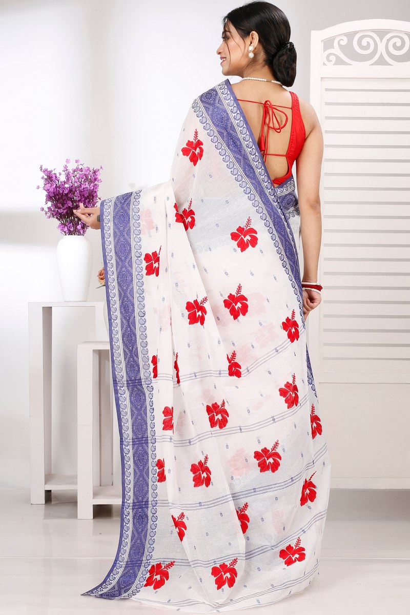 Blue White Pure Cotton Embi Boysko Jova Tant Embroidery (1496)