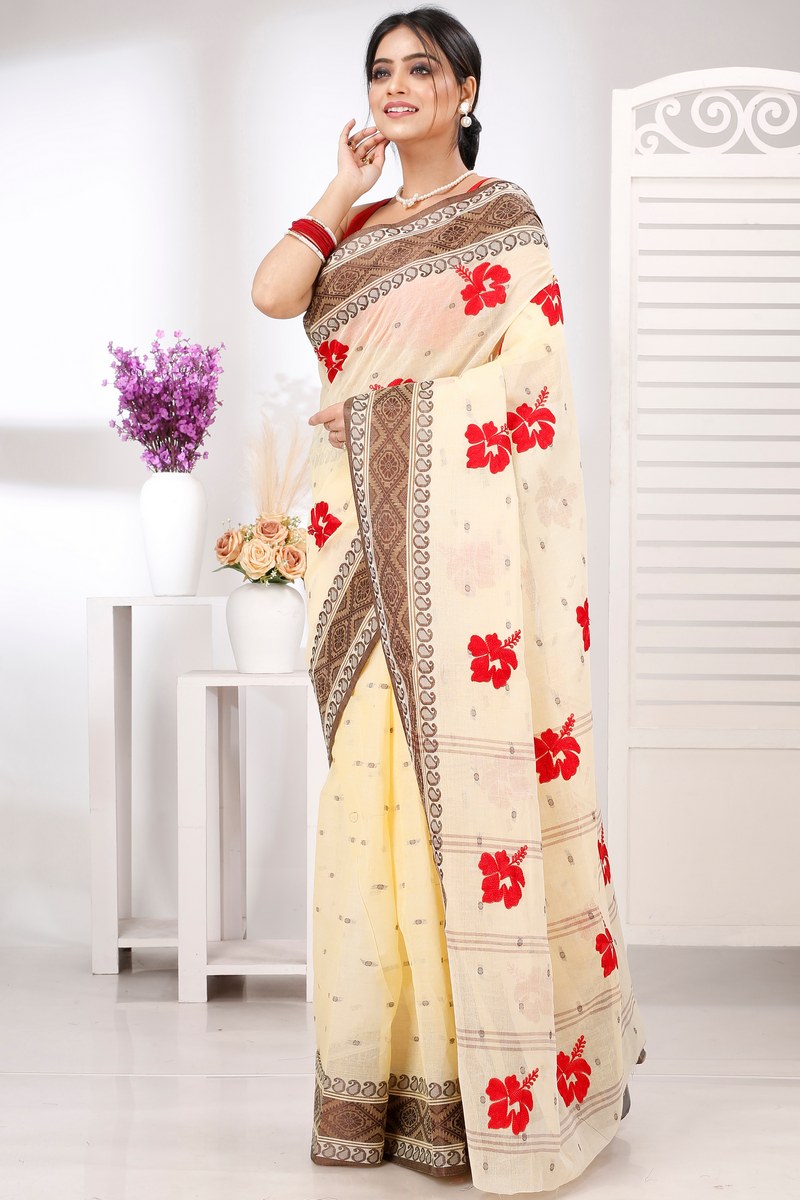 Brown White Pure Cotton Embi Boysko Jova Tant Embroidery (1497)