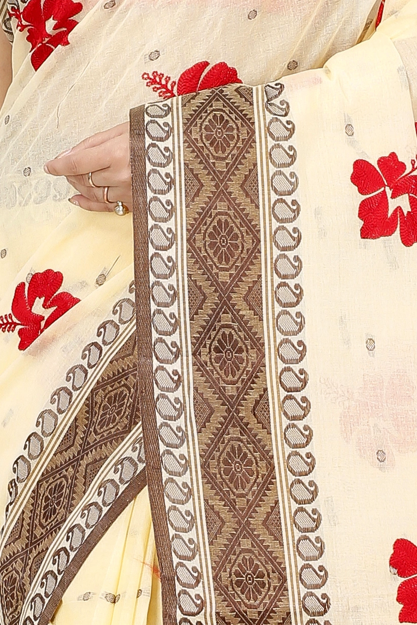 Brown White Pure Cotton Embi Boysko Jova Tant Embroidery (1497)