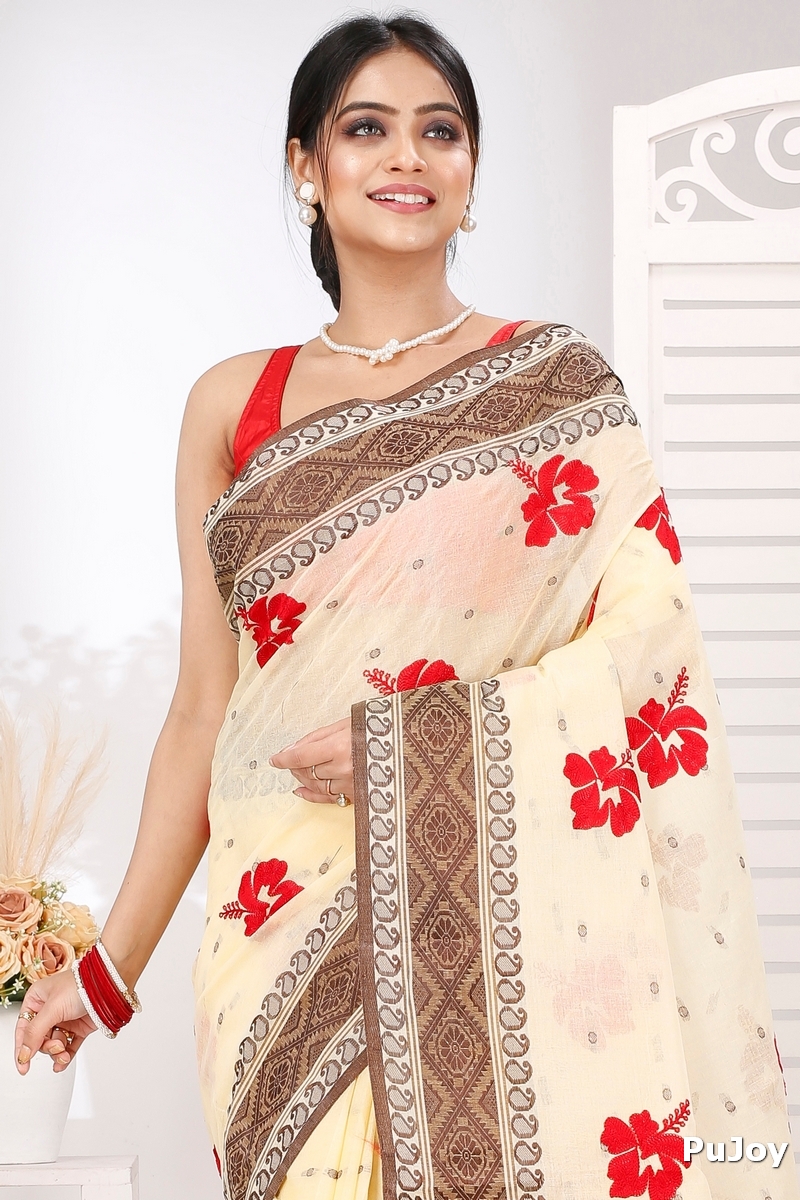Brown White Pure Cotton Embi Boysko Jova Tant Embroidery (1497)
