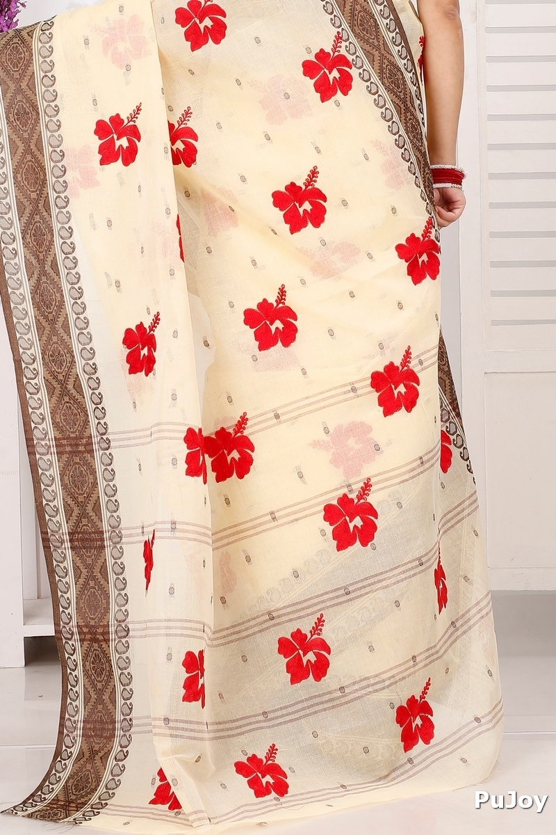 Brown White Pure Cotton Embi Boysko Jova Tant Embroidery (1497)