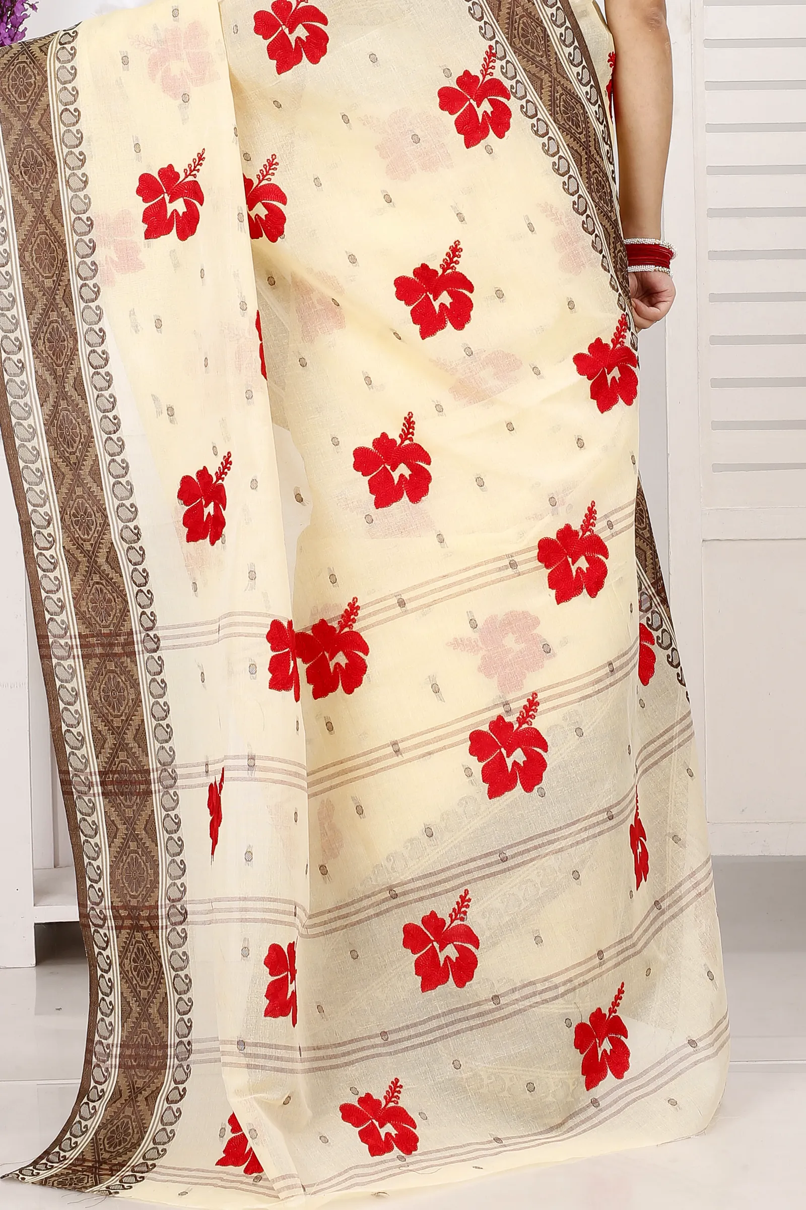 Brown White Pure Cotton Embi Boysko Jova Tant Embroidery (1497)