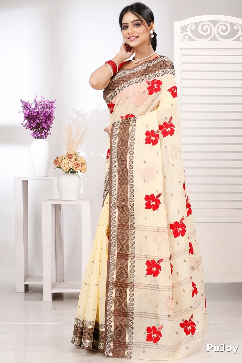 Brown White Pure Cotton Embi Boysko Jova Tant Embroidery (1497)