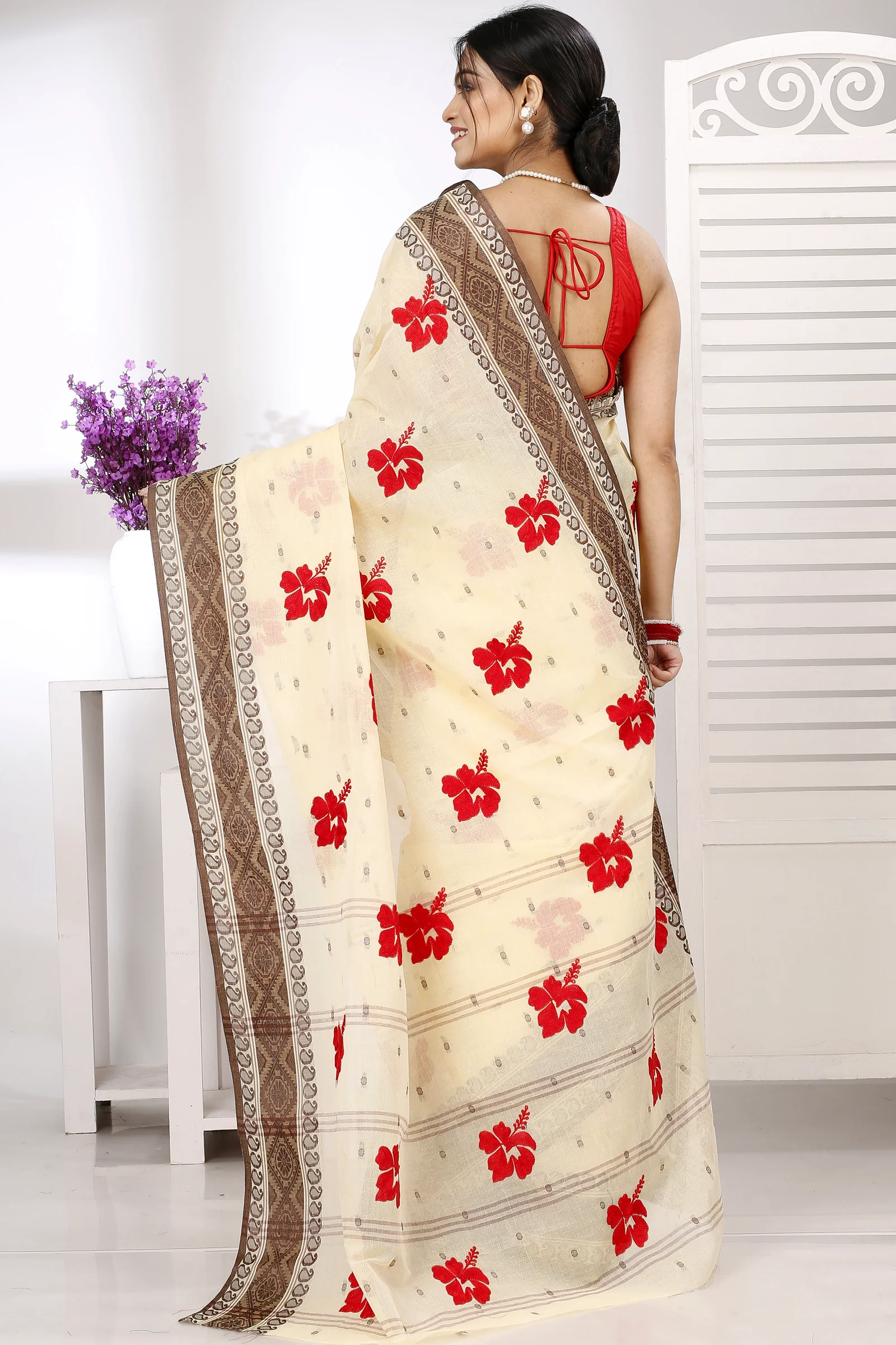 Brown White Pure Cotton Embi Boysko Jova Tant Embroidery (1497)