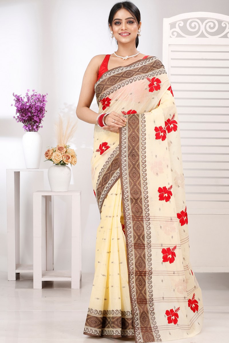 Brown White Pure Cotton Embi Boysko Jova Tant Embroidery (1497)