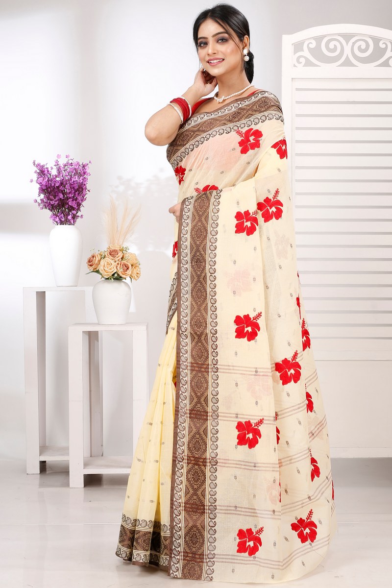 Brown White Pure Cotton Embi Boysko Jova Tant Embroidery (1497)