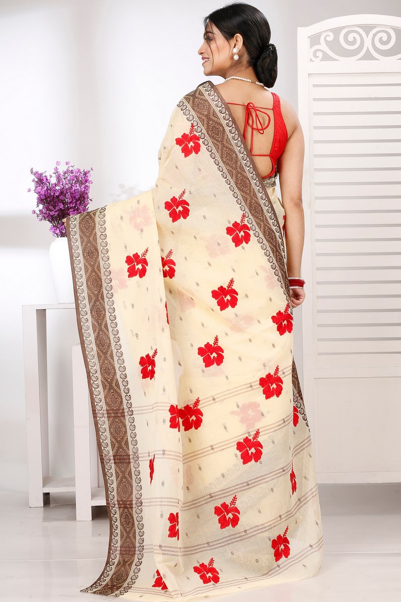 Brown White Pure Cotton Embi Boysko Jova Tant Embroidery (1497)