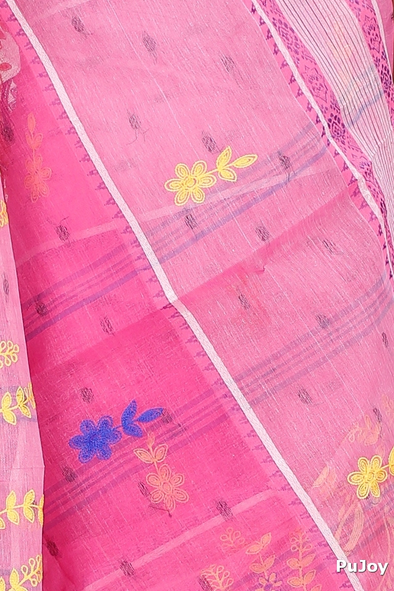 Pink Pure Cotton Embi Debdash Ghot Tant Embroidery (1501)