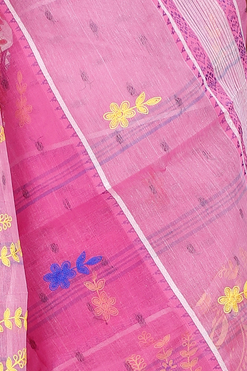 Pink Pure Cotton Embi Debdash Ghot Tant Embroidery (1501)