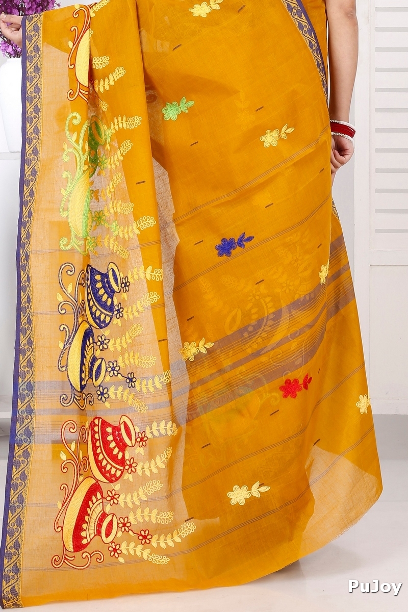 Mustard Yellow Pure Cotton Embi Gaela Ghot Tant Embroidery (1504)