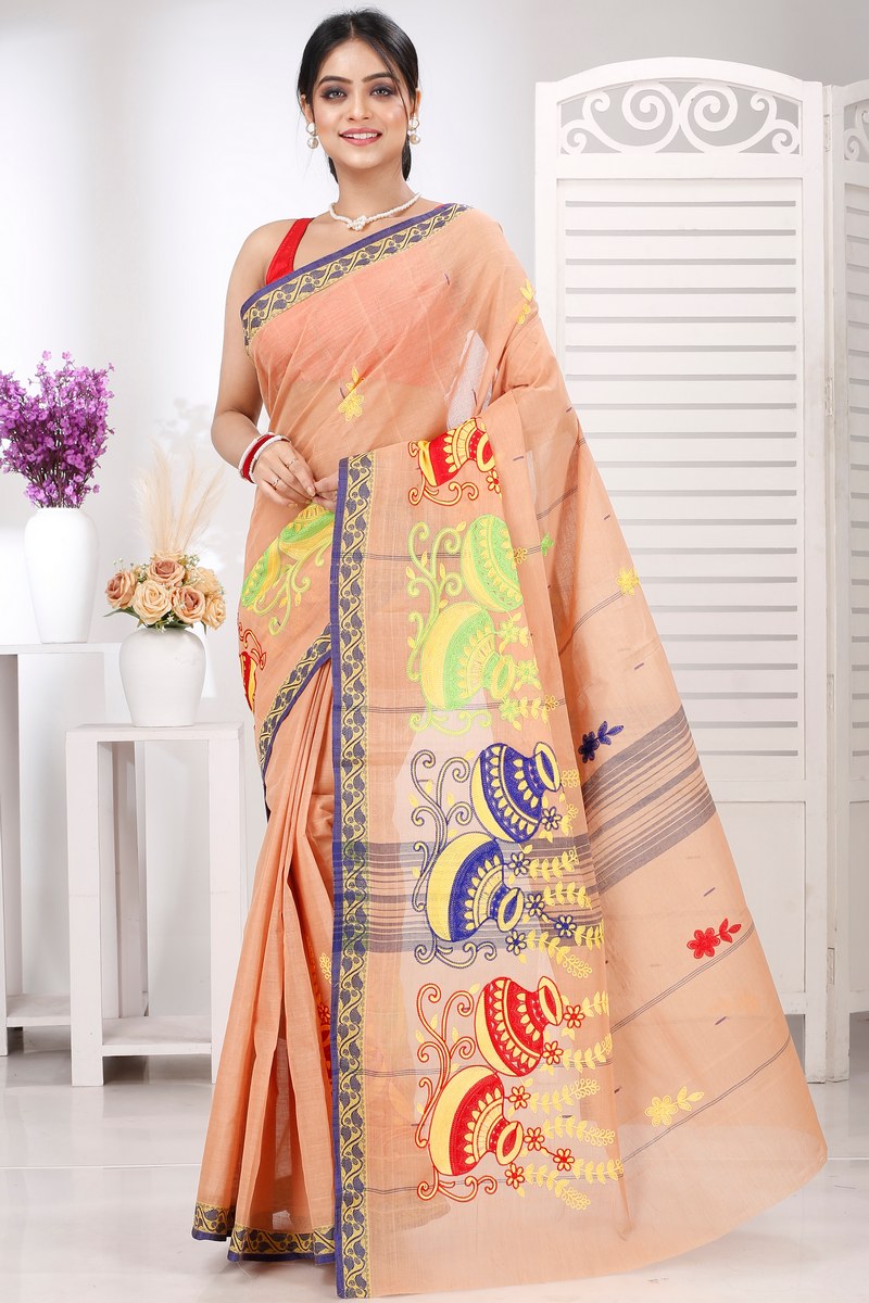 Dark Cream Pure Cotton Embi Gaela Ghot Tant Embroidery (1505)